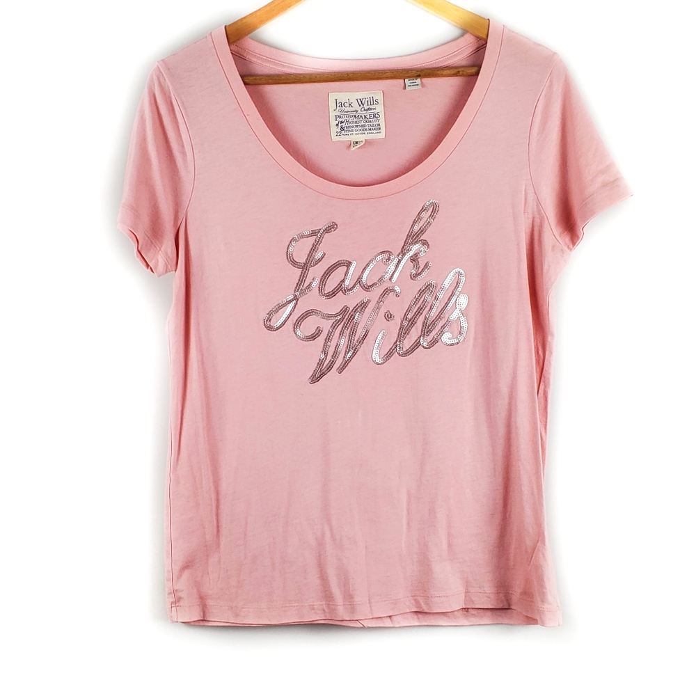 Jack Wills Pink Sequin Short Sleeve Tee Size 6